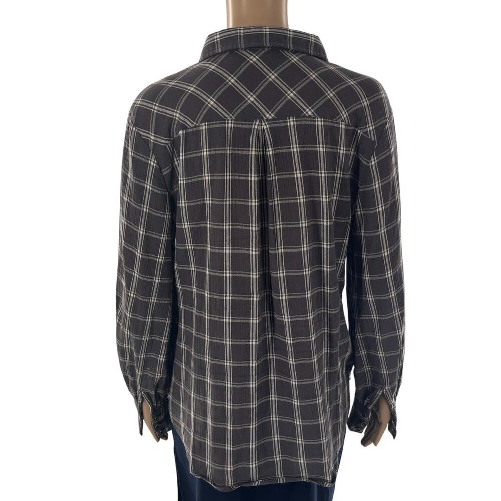 Garnet Hill Gray Plaid Organic Cotton Button Down Gauze Shirt - Picture 8 of 11